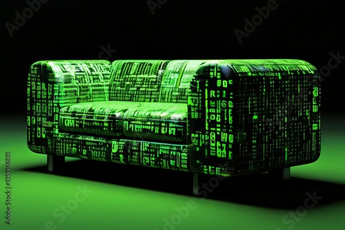 matrix code furniture rendered with green matrix code patterns photo