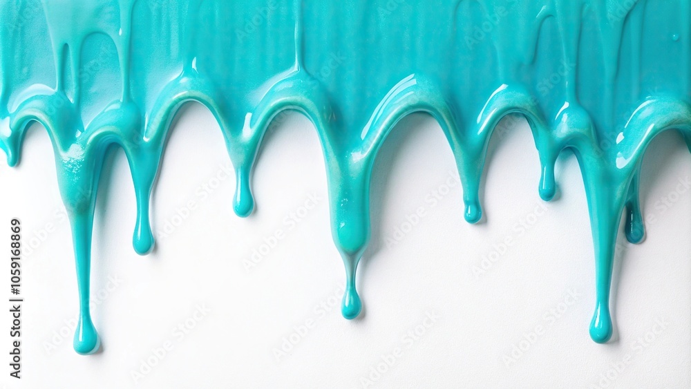 White background with dripping cyan slime, smooth transition, dripping process, wet surface White background with dripping cyan slime, smooth transition, dripping process, wet surface