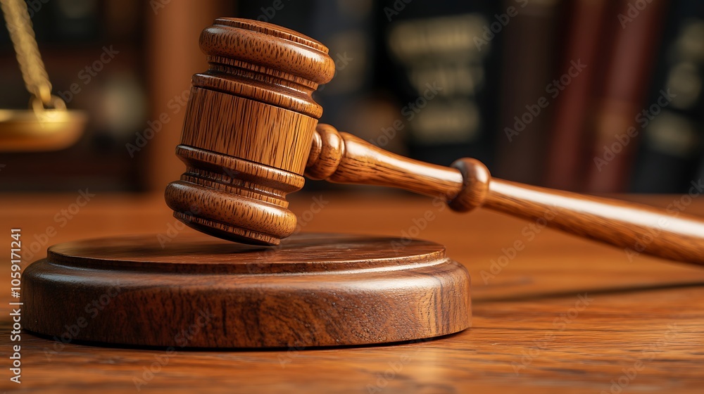 A wooden gavel resting on a circular base, symbolizing justice and legal authority in a courtroom. A wooden gavel resting on a circular base, symbolizing justice and legal authority in a courtroom.
