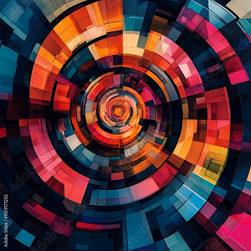 Abstract colorful concentric circle pattern design.