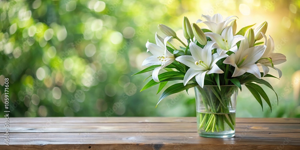 White lily bouquet with long stems and soft petals, surrounded by lush greenery in a clear glass vase, memorial flowers, floral designs, white lilies, vases White lily bouquet with long stems and soft petals, surrounded by lush greenery in a clear glass vase, memorial flowers, floral designs, white lilies, vases