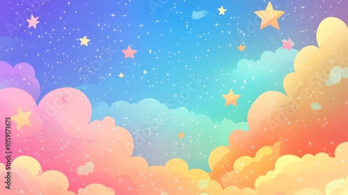 Whimsical Cartoon Stars in Bright Sky Background