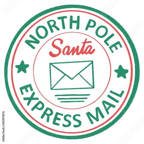 Stamp to send letter to Santa Claus at North Pole Express Mail Doodle Decoration