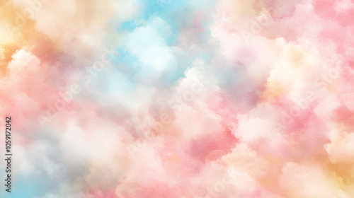 Dreamy Pastel Cotton Candy Background with Gentle Swirls of Pink, Baby Blue, and Pale Yellow in Fluffy, Cloud-Like Texture