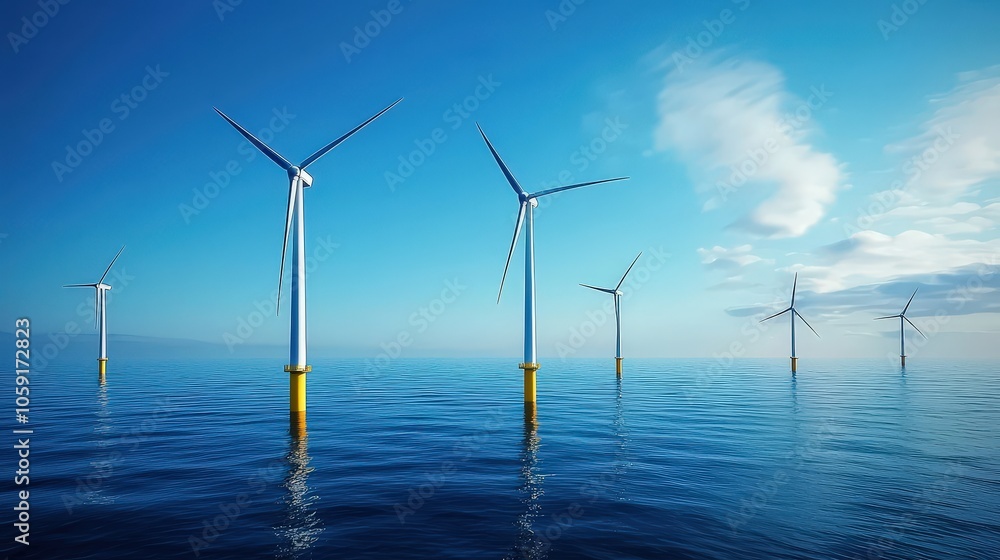 Wind Turbines in Clear Blue Ocean Landscape Wind Turbines in Clear Blue Ocean Landscape