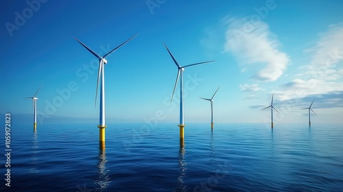 Wind Turbines in Clear Blue Ocean Landscape