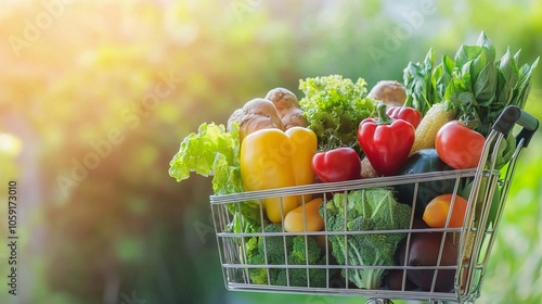 supermarket shopping cart full of groceries