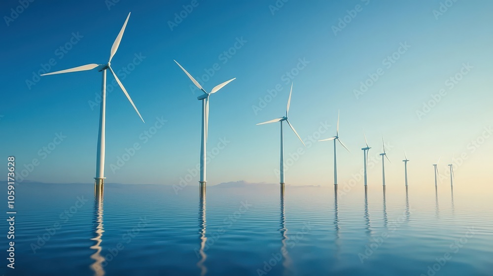 Tranquil Wind Turbines on Calm Water Surface Tranquil Wind Turbines on Calm Water Surface