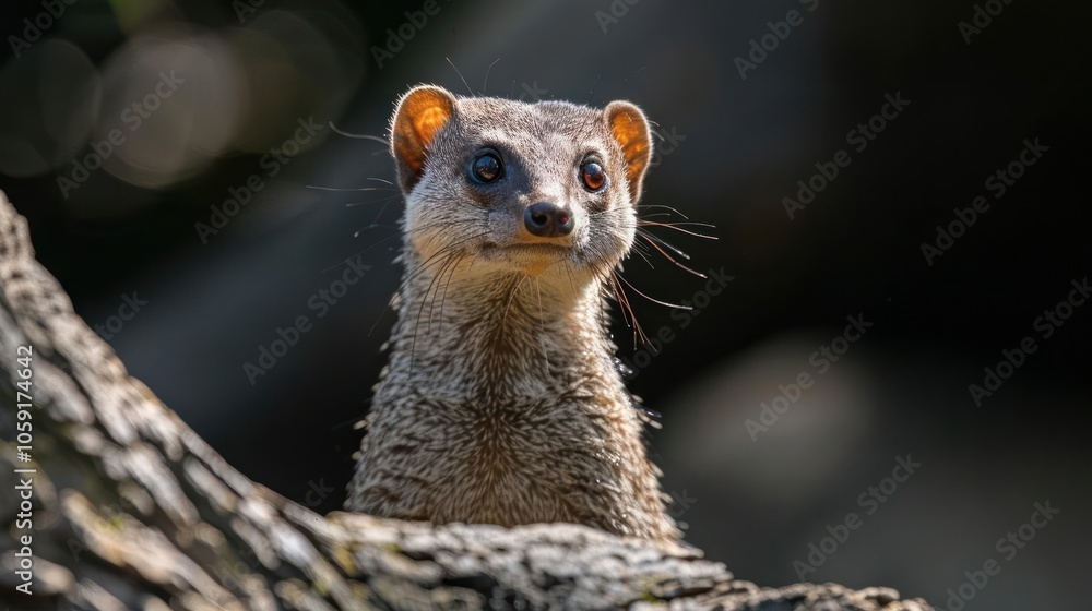 Fototapeta premium Squirrel perched atop a tree, looking attentive.