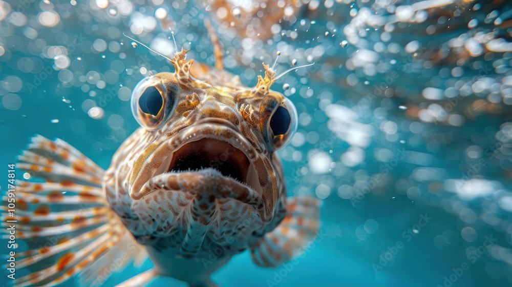 A clown fish with blue water around it. A clown fish with blue water around it.
