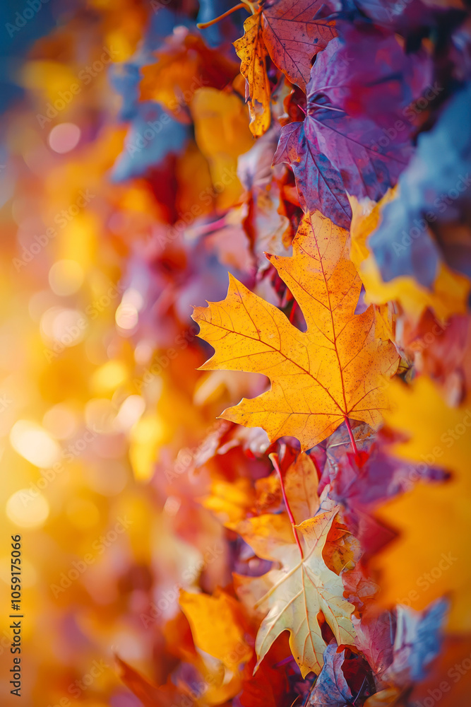 Fototapeta premium Vertical A Close-up of Vibrant Fallen Autumn Leaves on a Forest Floor.