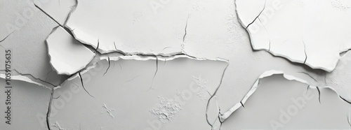 Detailed view of peeling white paint on a wall revealing cracks and textures