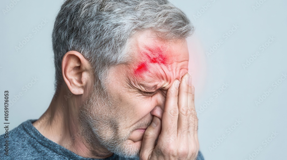 Elderly man looking pained, fingers on ear, indoor lighting, ear infection symptoms in seniors Elderly man looking pained, fingers on ear, indoor lighting, ear infection symptoms in seniors