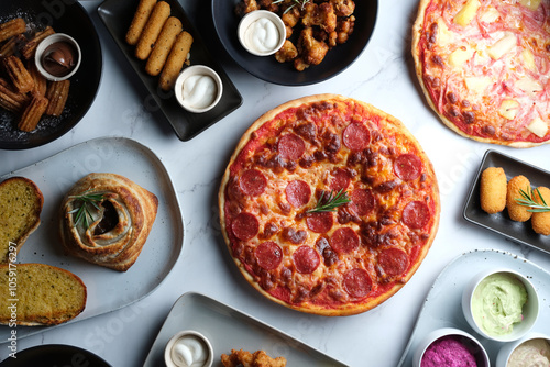 variety of food arranged on the table for menu selection photo