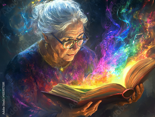 fantasy concept art of the god of knowledge, learning, truth, order, and magic. She is responsible for the harnessing of magic into something knowable and useful. She is most often depicted as a wise 