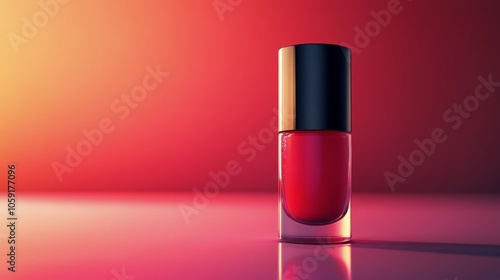 Brightly colored nail polishes arranged artistically on a blue background dur...