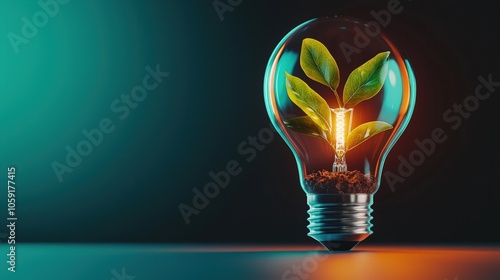 Light Bulb with Green Plant Inside Showing Sustainability