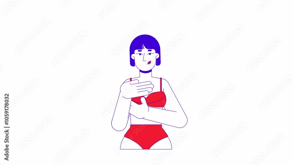 Korean woman in brassier examining breast 2D character animation. Mastopathy early detection cartoon 4K video, alpha channel. Asian-american female touching chest animated person on white background Korean woman in brassier examining breast 2D character animation. Mastopathy early detection cartoon 4K video, alpha channel. Asian-american female touching chest animated person on white background