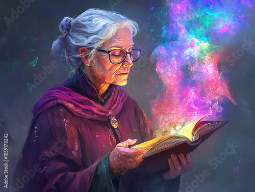fantasy concept art of the god of knowledge, learning, truth, order, and magic. She is responsible for the harnessing of magic into something knowable and useful. She is most often depicted as a wise 