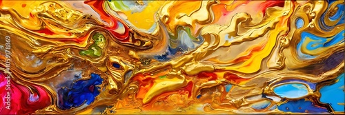 Colorful abstract painting oil and water with 3d golden 24k 