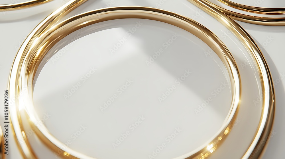 A close-up of shiny, intertwined golden rings on a reflective surface. A close-up of shiny, intertwined golden rings on a reflective surface.