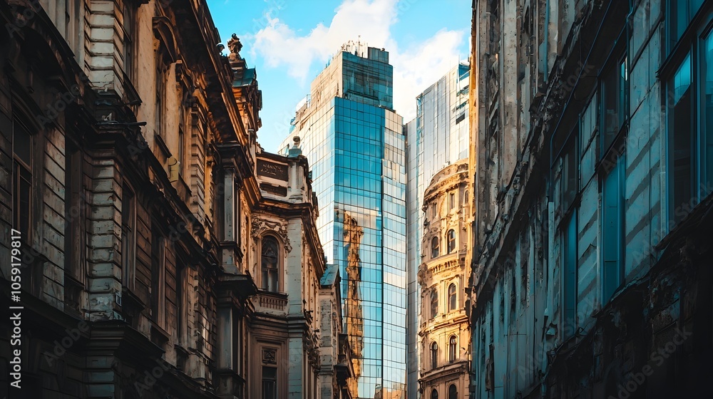 Fototapeta premium Blending of Old and New Architecture in a Vibrant Diverse City Skyline