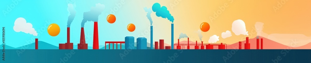 Obraz premium Industrial Landscape with Pollution and Orange Sunsets