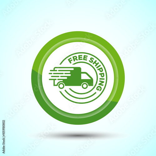 Free shipping icon design illustration, Free delivery icon, Green Color Button Design