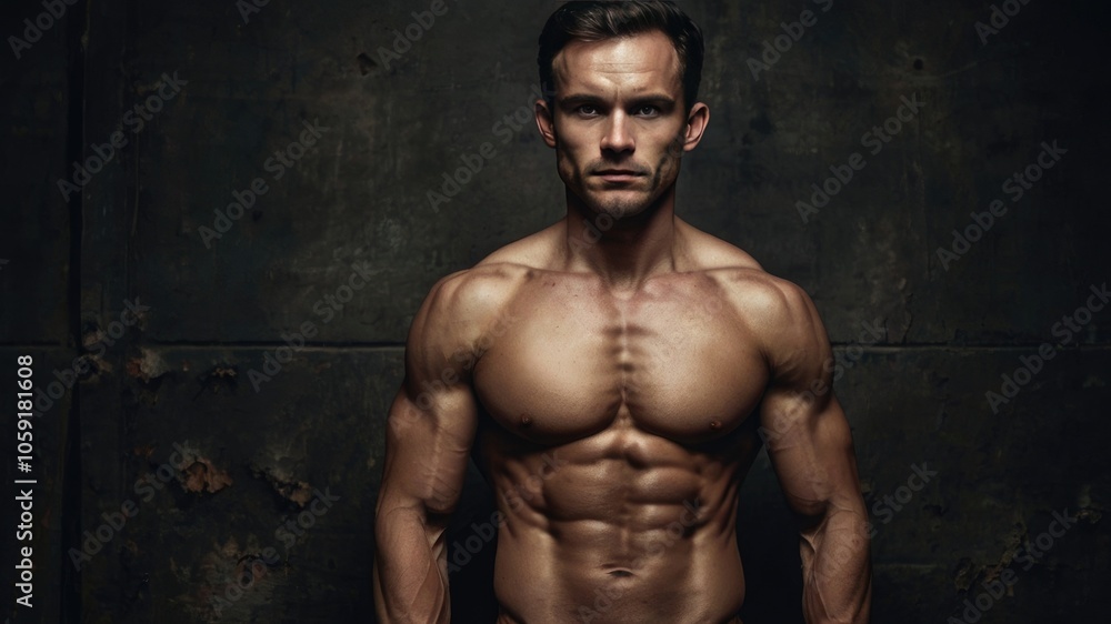 sportive man's body over dark wall sportive man's body over dark wall