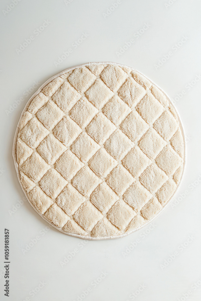 Vertical Beige Modern Beautiful soft round carpets mat with textured pattern on white background, Aerial view. Vertical Beige Modern Beautiful soft round carpets mat with textured pattern on white background, Aerial view.