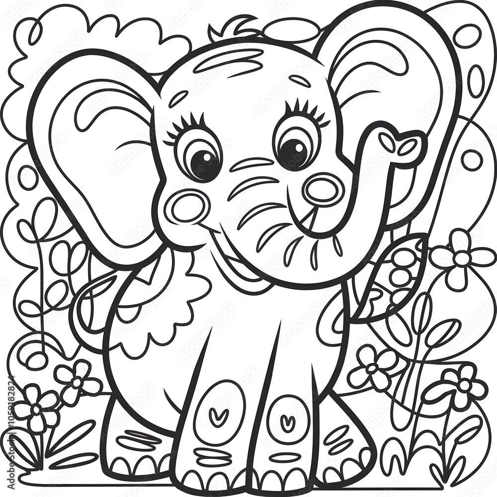 Obraz premium Elephant line art icon design, A majestic elephant with large tusks in line art style,