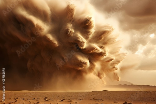 smart burst desert sandstorm sandstorm bursting across a barren photo