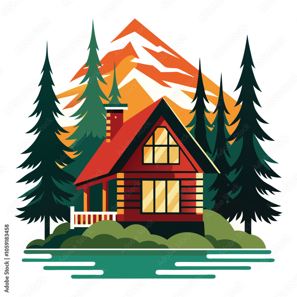 vector hunting cabin in the woods in ontario on white background vector hunting cabin in the woods in ontario on white background
