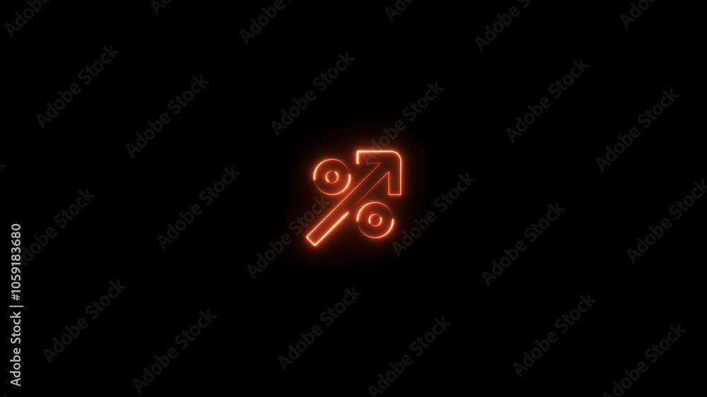 Neon light percent % in arrow icon animation ,on the black screen . Neon light percent % in arrow icon animation ,on the black screen .