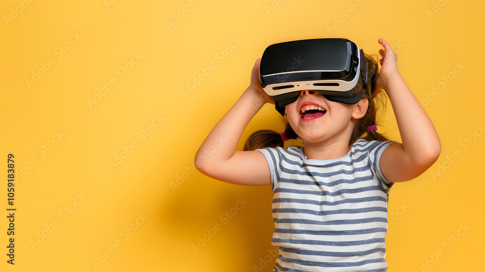 Joyful Child Experiencing Virtual Reality With VR Headset Joyful Child Experiencing Virtual Reality With VR Headset