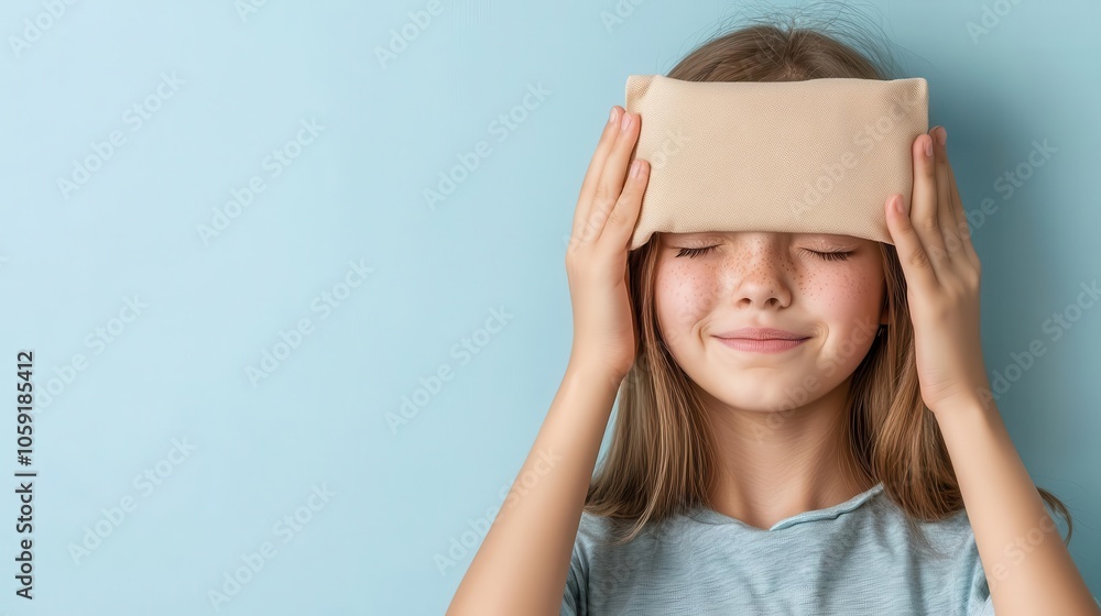 Girl holding hot compress to ear, calm expression, bedroom, ear pain, soothing remedy Girl holding hot compress to ear, calm expression, bedroom, ear pain, soothing remedy