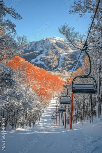 Snow-covered mountains under a bright sun in a clear blue sky during winter