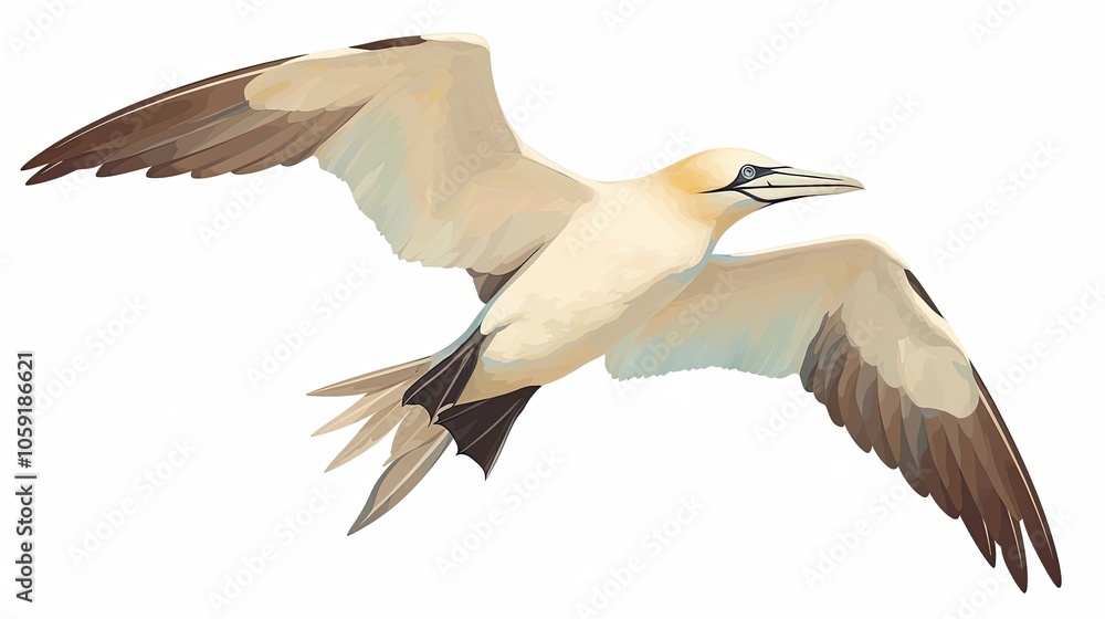 Obraz premium A Northern Gannet in Flight with Spread Wings