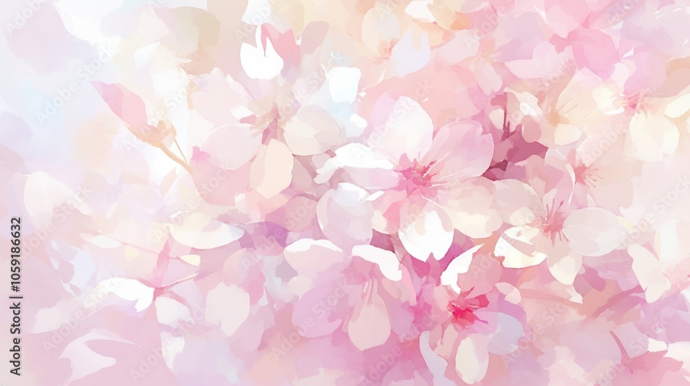 White and pink flowers softly blending into a watercolor background with blurred edges, isolated on white for postcards, banners White and pink flowers softly blending into a watercolor background with blurred edges, isolated on white for postcards, banners