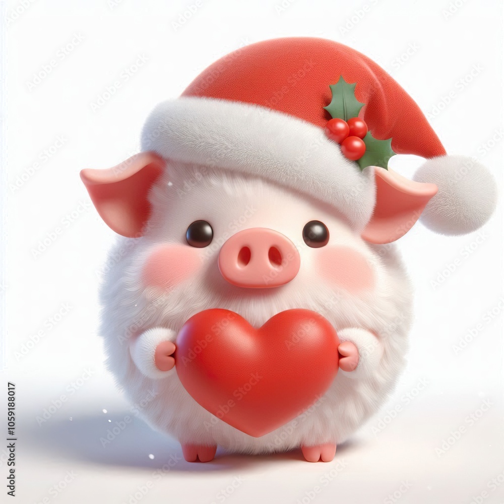 3d Cute fluffy christmas pig doing mini heart pose, full body, white background 3d Cute fluffy christmas pig doing mini heart pose, full body, white background