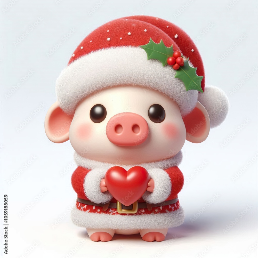 Fototapeta premium 3d Cute fluffy christmas pig doing mini heart pose, full body, white background