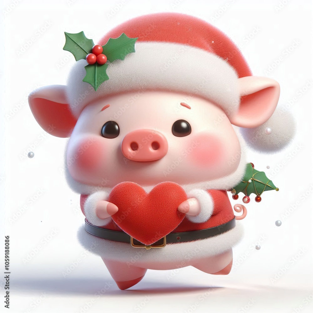Fototapeta premium 3d Cute fluffy christmas pig doing mini heart pose, full body, white background
