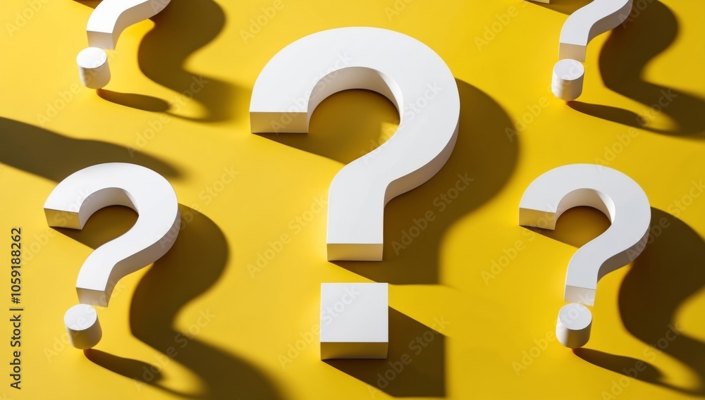 White Question Marks with Shadows on Yellow Background White Question Marks with Shadows on Yellow Background