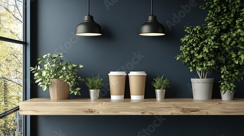 Warm cup of coffee surrounded by roasted beans on rustic wooden table