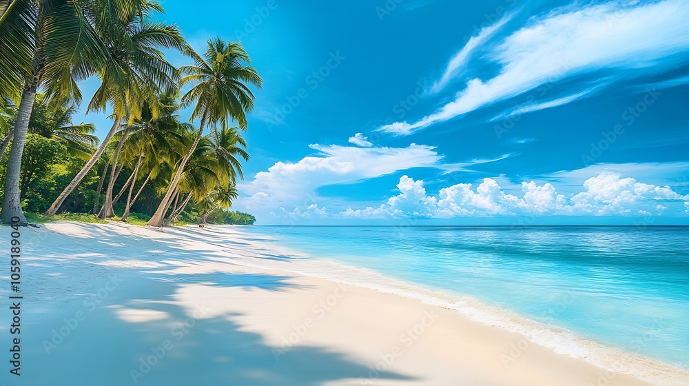 Tropical Paradise Beach with Coconut Palm Trees and Crystal Clear Turquoise Ocean Water : Generative AI Tropical Paradise Beach with Coconut Palm Trees and Crystal Clear Turquoise Ocean Water : Generative AI