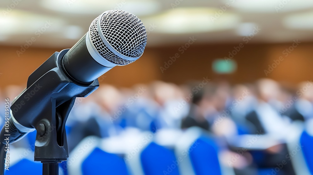 Microphone on a stand in a conference room Simple Neutral Background with Free Space for Design Microphone on a stand in a conference room Simple Neutral Background with Free Space for Design