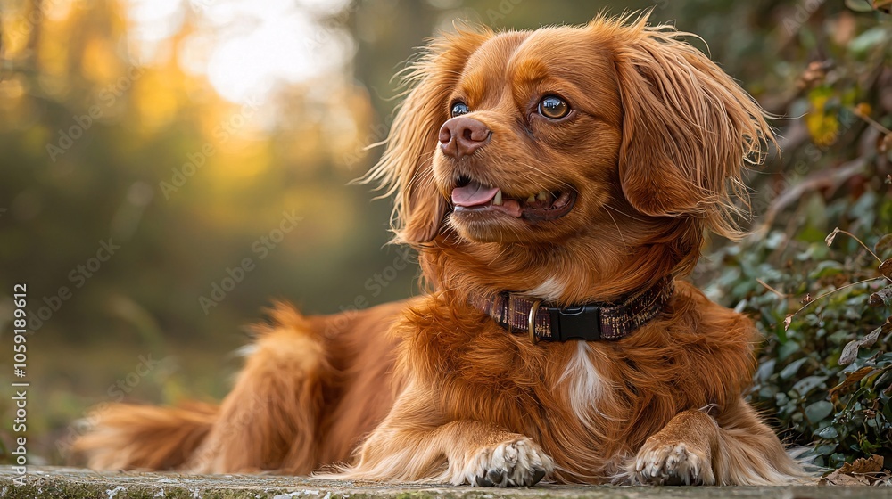 Charming Dog Relaxing in Nature's Warm Glow Charming Dog Relaxing in Nature's Warm Glow