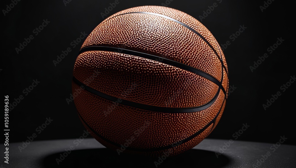 Obraz premium Close-up of an orange basketball with black lines and textured surface against a dark background