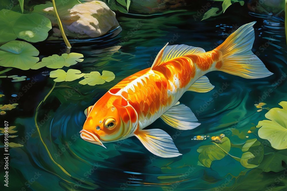 sunlit koi pond vibrant orange gold fish dart through rippling e sunlit koi pond vibrant orange gold fish dart through rippling e