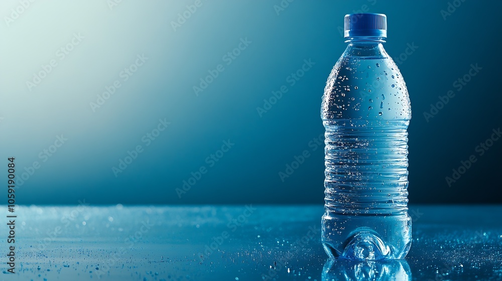 Closeup of Plastic Water Bottle with Cool Condensation and Reflective Surface : Generative AI Closeup of Plastic Water Bottle with Cool Condensation and Reflective Surface : Generative AI